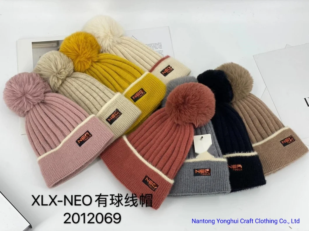 Custom High Quality Knitted Winter Warm Multicolor Twisted Flower Pattern Beanie Hat