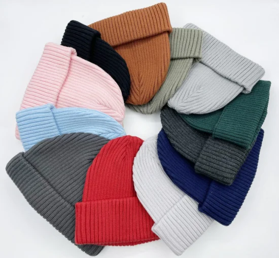 Bonnets tricotés unisexes en coton de couleur unie pour l'hiver