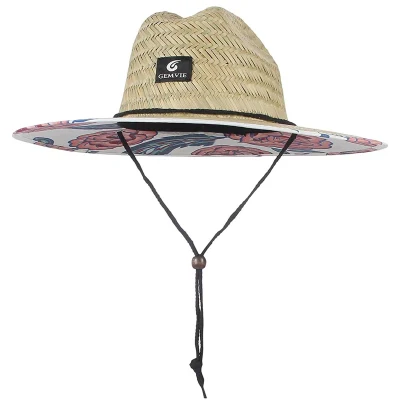 Femmes Hommes Été Nature Chapeaux De Paille Large Bord Chapeau De Sauveteur De Paille Chapeau De Soleil De Plage Avec Impression Sous Le Bord pour Le Jardinage La Pêche La Randonnée