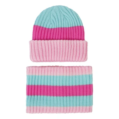 Bonnet tricoté à rayures d'hiver pour garçons et écharpe en boucle pour filles